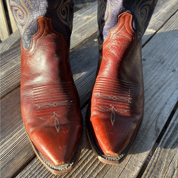 Lucchese Western Cowboy Leather Boots - Women’s size 10 D.  Blue with Stars - Picture 5 of 16